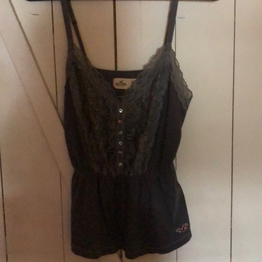 Grey Lacey button detail Hollister tank top